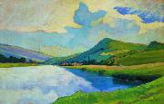 Nico Klopp Moselle near Schengen at the Drailannereck oil painting artist